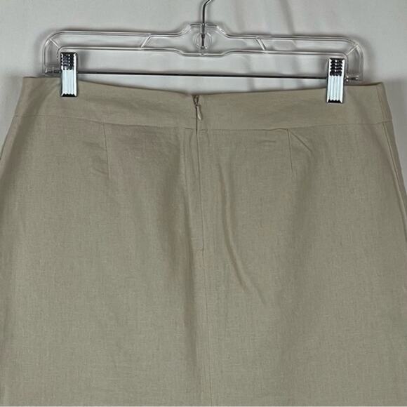 Larry Levine Tan‎ Linen Blend Scalloped Cottage Coastal Grandma Skirt Size 10 - Picture 5 of 9